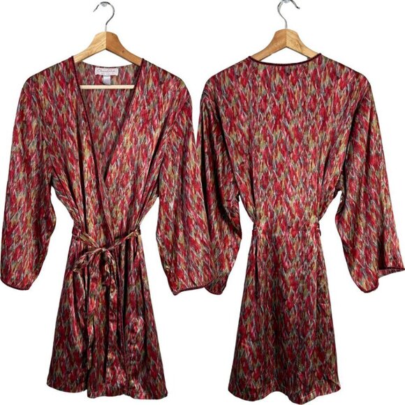 Oscar de la Renta Other - Vintage Oscar de la Renta Pink Label Printed Satin Robe Women's Large Red Belted